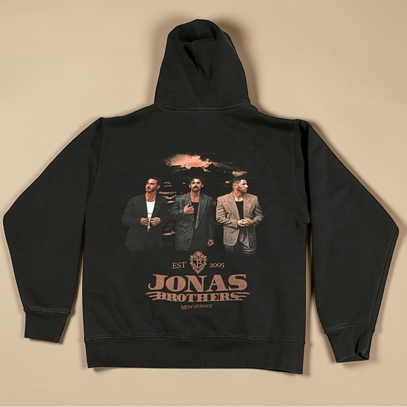 Jonas Brothers Tops - Jonas Brothers Black Hoodie with Rust Logo